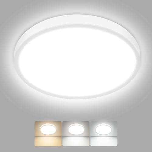 Image of hepside Bathroom Light,3000K/4000K/6500K 3 Color Temperature, Waterproof IP54,Round,Flat,Small,LED Flush Ceiling Light for Bathroom, Kitchen,Bedroom,Hallway,Porch and More