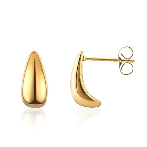 Image of Weviway Gold Teardrop Stud Earrings, 14K Gold Plated, Lightweight, Handmade Jewellery for Women, Girls