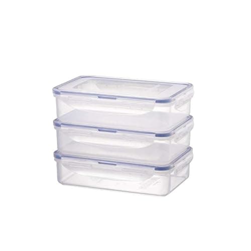 Image of Lock & Lock 800ml Stackable Food Storage Containers, Premium Clear Plastic, BPA Free, Leak-Proof, Rectangular, Set of 3