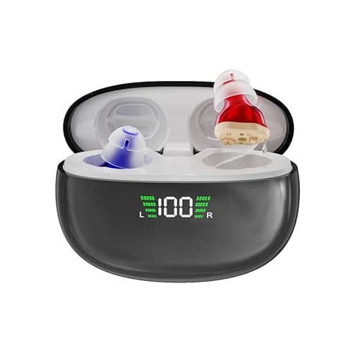 Image of Clarity CIC Rechargeable Hearing Amplifier for Adults & Seniors | Invisible In-Ear Sound Amplifier with Noise Reduction & Digital Display Charging Case – Red & Blue, 140h Battery