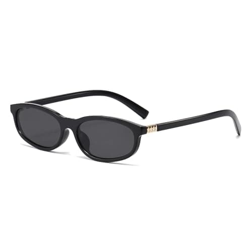 Image of LJCZKA Retro Oval Cat Eye Sunglasses for Women Small Narrow Rectangle Sunglasses 90s Trendy Shades UV400 Protection
