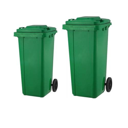 Image of BURAKH Recycling Wheelie Bin Dustbin Rubbish Waste Trash Kitchen Home Office 100L 120L EN840 | Outdoor Rubbish Waste Bin with Wheels | Recycling Food Dustbin Outdoor Wheelie Bin Green (100L)