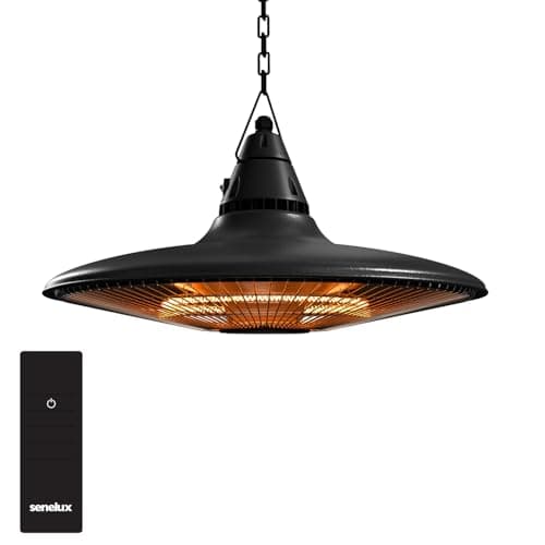 Image of Senelux 1500W Hanging Patio Heater | Infrared Ceiling Heater for Courtyard, Patio, Garage & Indoor Use | IP65 Water-Resistant | Remote Control | Overheat & Tip-Over Protection