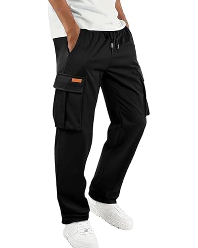 Image of LVCBL Mens Cargo Joggers Pants Cotton Casual Trousers with Pockets Elastic Waist Sweatpants Black XL
