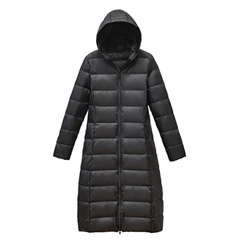 Image of Clementie Womens Winter Down Long Jacket Ladies Ultra Lightweight Hooded Parka Windproof Waterproof Warm Puffy Insulated Quilted Coats for Outdoors, Walking (XL,Black)