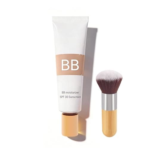 Image of BB Tinted Moisturiser SPF 30, 2-in-1 Face Concealer & Hydrating Foundation, Smooths & Evens Skin Tone, Lightweight Cream with Makeup Brush Included, Natural Finish (B)
