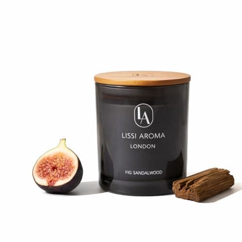 Image of Fig Sandalwood | Warm Woody Candle | Natural Soy Wax Candle | Luxury Scented Candle | Mood Uplifting Candle | Smoky Glass Jar | Wooden Lid | Large Candle | Gift for Him & Her | Lissi Aroma London