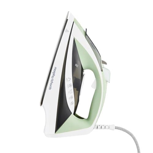 Image of Morphy Richards Steamflow Turbo Steam Iron, Non Stick Ceramic Soleplate, 35g Output, Temperature Controls, Anti-Scale and Drip, 450ml Water Tank, 2.5M Cable, 2400W, Green and Grey, 302010