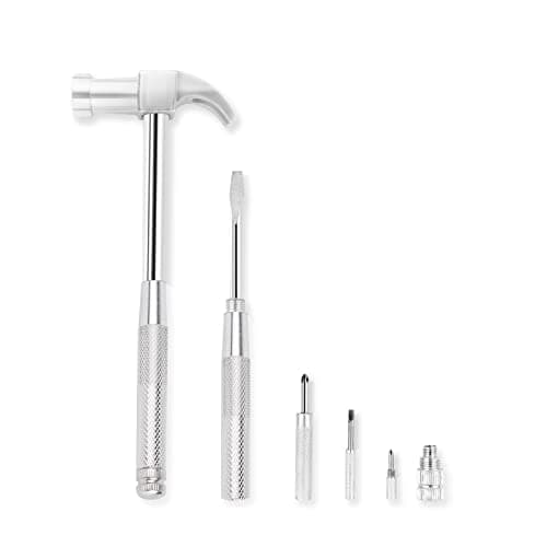 Image of 6 in 1 Hammer & Screwdriver Tool Multitool Set Claw Hammer with Anti-Slip Grip Handle Slotted/Flat Head Phillips Screwdriver Nail Puller Best Gift for Family Friends Colleagues (Silver)