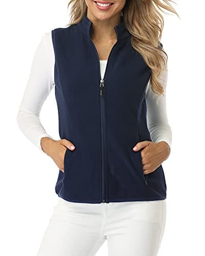 Image of fuinloth Women's Fleece Gilet, Polar Soft Sleeveless Classic Fit Bodywarmer Vest with Zip up Pockets Navy XX-Large