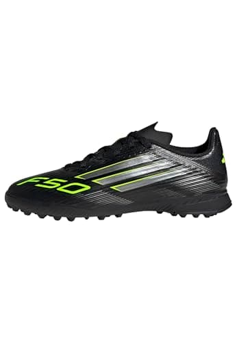 Image of adidas Unisex Kids F50 League Turf Football Boots Kids, Core Black/Iron Metallic/Lucid Lemon, 5 UK