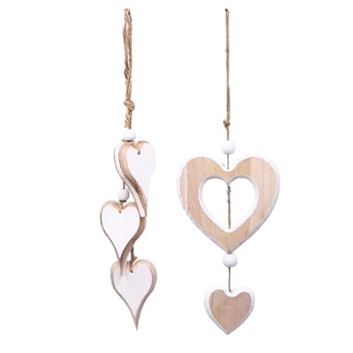 Image of Heart Decorative Wooden Pendants Hanging,2 Pcs Wooden Heart Window Decoration Pendant Handmade Hearts Ornaments Boho Decorative for Wedding Party Home Decoration Car Decor