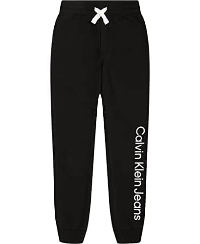 Image of Calvin Klein Boys' Pull-on Fleece Jogger Sweatpants, Drawstring Closure, Vertical Logo Black Fc17, 4