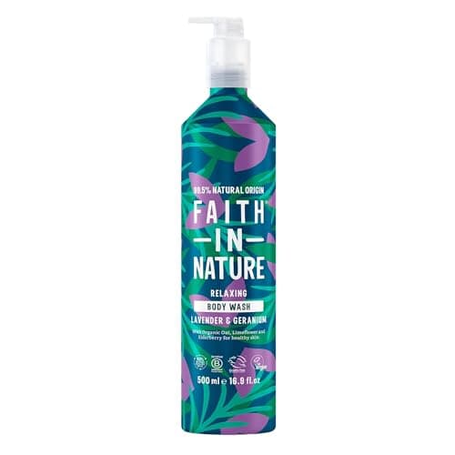 Image of Faith In Nature 500ml Metal Bottle Natural Lavender and Geranium Body Wash, Relaxing Shower Gel, Vegan and Cruelty Free, No SLS or Parabens
