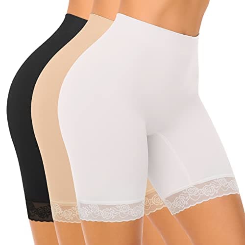 Image of SIHOHAN Womens Anti Chafing Shorts Boxer Lace Slip Shorts Seamless Long Briefs for Under Dresses Skirts(Black+White+Beige,XL)