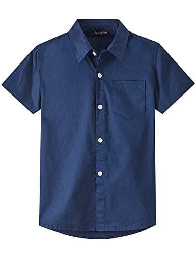 Image of Spring&Gege Boys' Short Sleeve Solid Formal Cotton Twill Dress Shirts Navy 11-12 Years