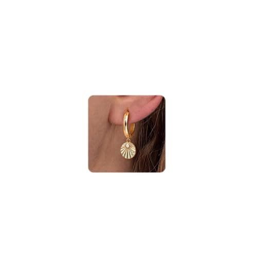 Image of Dochais 14K Gold Plated S925 Sterling Silver Post Earrings Lightweight Drop Dangle Hoop Hypoallergenic Sleeping Earrings for Women Girls (Gold Seashell)