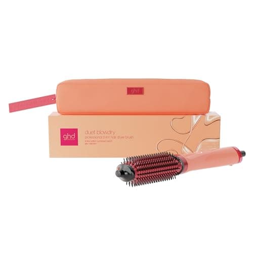 Image of ghd Duet Blowdry Limited Edition Hair Dryer Brush in Sun-Kissed Peach - with Matching Heat-Resistant Bag & Mat - Award-Winning, Wet to Blow Dried with No Heat Damage - for All Hair Types (UK Plug)