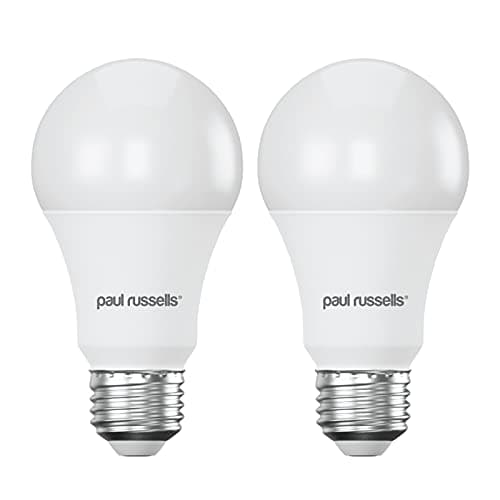Image of paul russells E27 Edison Screw LED Light, 13W = 100W Equivalent Bulbs, 1521 Lumens, 4000K Standard ES A60 LED GLS, Natural Large Energy Saving Non-Dimmable Lightbulbs, Cool White Frosted, 2 Pack