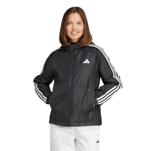 Image of adidas Women's Essentials 3-Stripes Insulated Hooded Jacket, Black, XL