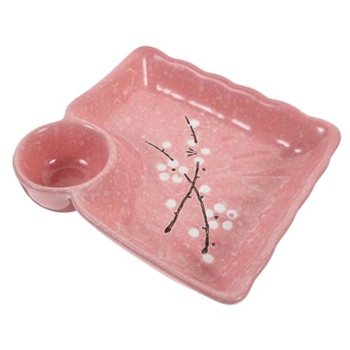 Image of Milisten Ceramic Table Placing with Divided Sauce Dish Dumpling Plate 7.3 Inch Square for Appetizers and Dipping Sauces Home Use