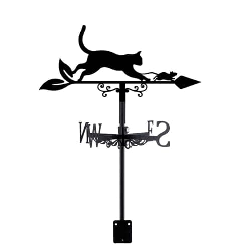 Image of SUPERDANT Cat Mouse Weather Vane Animal Metal Weathervanes Black Iron Weathercock Wind Vanes Garden Art Decor Wind Direction Indicatorfor Roof Yard Outdoor Farm Barn Sheds Garden Decoration
