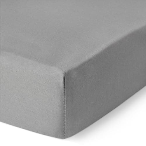 Image of Amazon Basics Bedding Super Soft 400TC Cotton Sateen Wrinkle-Free Fitted Sheet with 12 inch (30 cm) Deep Pocket, 140 x 200 cm, Dark Grey