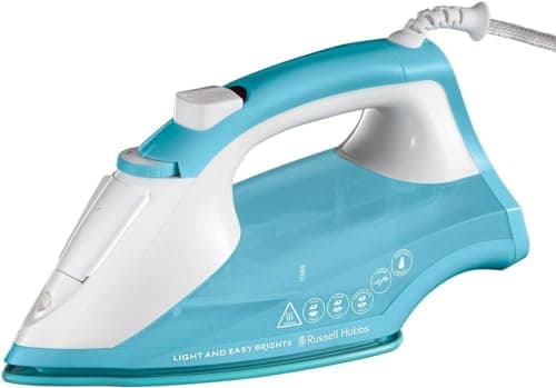 Image of Russell Hobbs Light & Easy Brights Aqua Steam Iron, Fabric Softening Infused Ceramic Soleplate. 2x smoother glide, 2x durability, 240ml Water Tank, 115g Steam Shot, 35g Continuous Steam, 2400W, 26482
