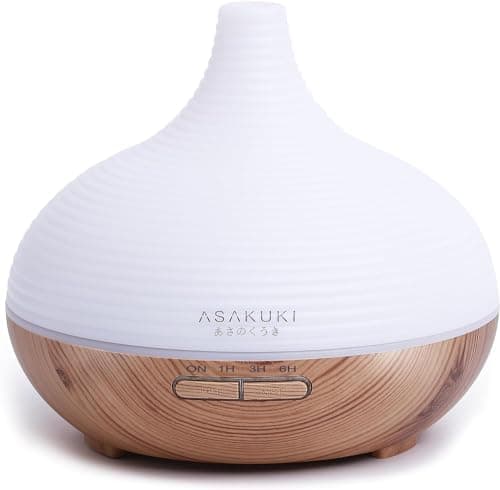 Image of ASAKUKI 300ml Essential Oil Diffuser, Wood Grain Ultrasonic Aromatherapy Diffuser, Quiet Diffuser with 4 Timers, Auto Shut-Off & Colour-Changing LED for Home, Office, Yoga | Relaxation & Better Sleep