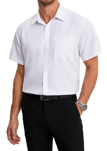Image of HISDERN White Short Sleeve Shirts for Men Iron Free Regular Fit Business Casual Dress Shirts for Work Office with Pocket XL