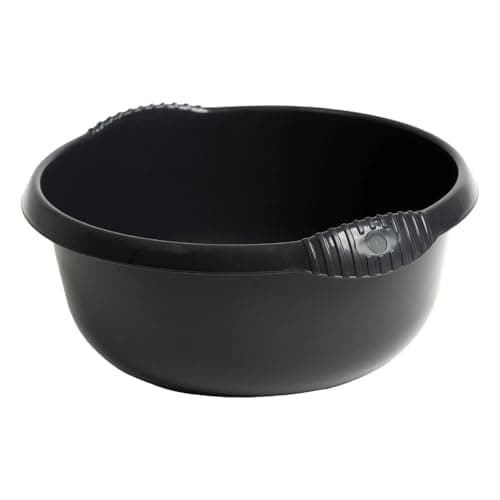 Image of eMKay® 36cm Round Washing Up Bowl – BLACK | Extra Large 10L Plastic Sink Bowl with Handles | Gloss Finish | Durable Kitchen Dishwashing Basin | Sink Protector | 36 x 36 x 17cm
