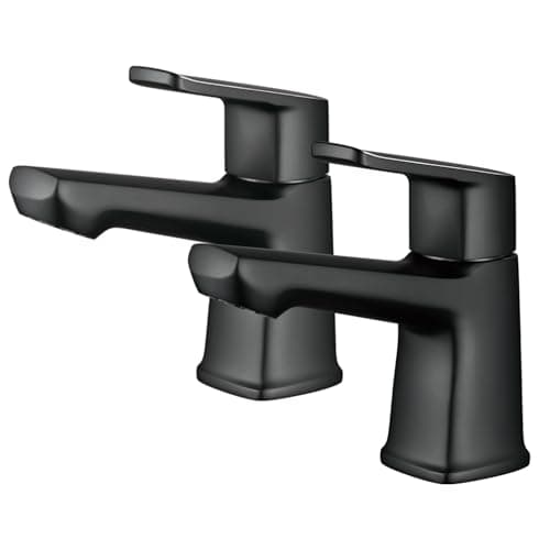 Image of Ankoory Bathroom Basin Pillar Tap, A Pair of Bathroom Sink Taps, Modern Twin Mono Faucets for 2 Hole Basin, 1/4 Turn 2 Pcs Faucets, Solid Brass (Matte Black)