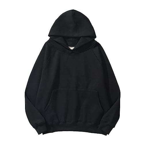 Image of Generisch Hoodie Sweatshirt Fleece Letter Loose Hoodie Sweatshirt Long Sleeve Pocket Drop Shoulder Pullover Top Hooded Jacket Children, black, XL
