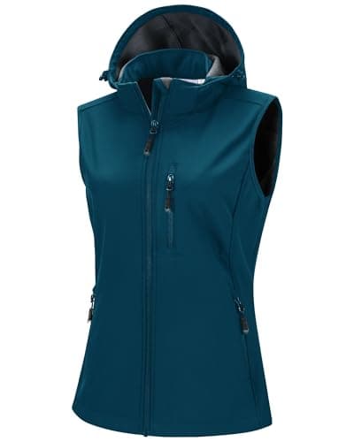Image of 33,000ft Women's Lightweight Softshell Gilets with Hood Sleeveless Jacket Waterproof Windproof Vest Lady's Fleece Lined Vest with 5 Zip up Pockets Ceramic Blue XS