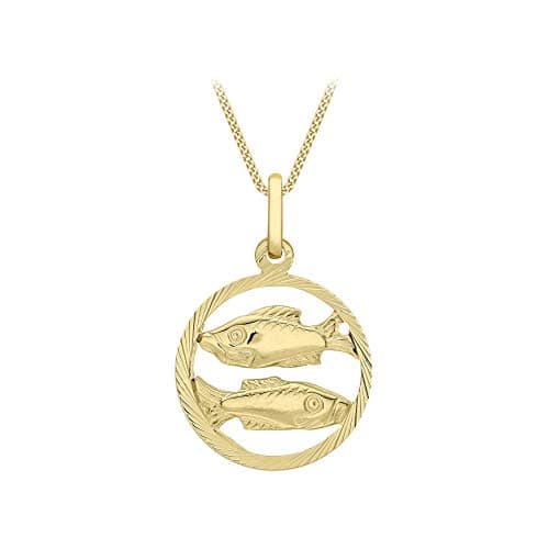 Image of CARISSIMA Women's 9ct Yellow Gold Round Diamond Cut Zodiac Pisces Pendant on 9ct Yellow Gold 20 Diamond Cut Curb Chain 46cm/18