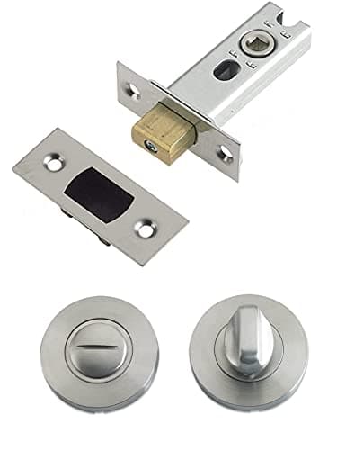 Image of IRONZONE® Bathroom Toilet Door Mortice Tubular Deadbolt 64mm with Turn and Release Satin Stainless Steel, for Internal use on a Bathroom Door, Added Protection and Privacy