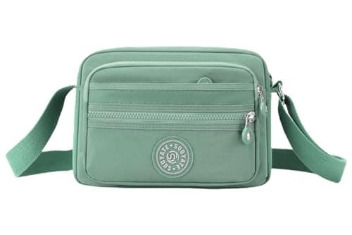Image of FAVORTALK Green Causal Ladies Crossbody Handbags - Women Cross-body Bags Multi Pockets Bags Across Body Shoulder Satchel for Women Waterproof Trendy Bag - B20309 Lake Green