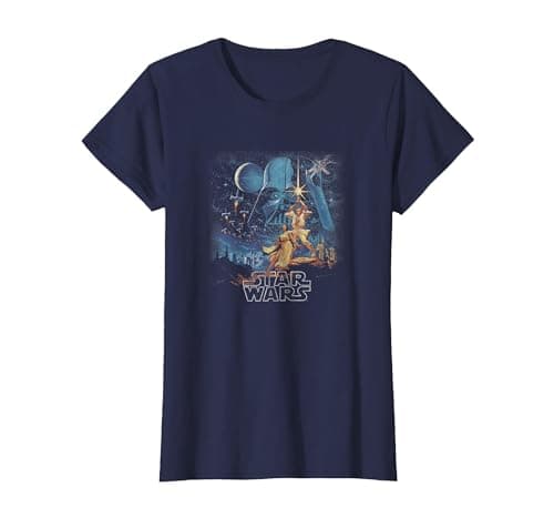 Image of Star Wars A New Hope Faded Vintage Poster T-Shirt, Women, Navy Blue, Large