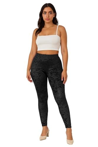 Image of Missloved Women’s Soft Crushed Velvet Leggings – Stretch Polyester, Elasticated Waist, Multiple Colours, UK Sizes 8–20 (XXL, Black)
