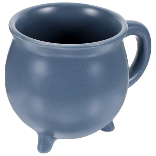 Image of Homoyoyo Ceramic Cauldron Mug Matte Blue Grey Halloween Coffee Cup with Ergonomic Handle Thick Smooth Base Decorative Halloween Party Favor for Adults and Gift Giving
