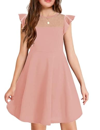 Image of Arshiner Girls Dress Summer Dress Ruffles Short Sleeves mesh Dresses Children A line Elegant Princess Party Dresses Wedding Dresses with Pockets Pink 160 12-13 Years