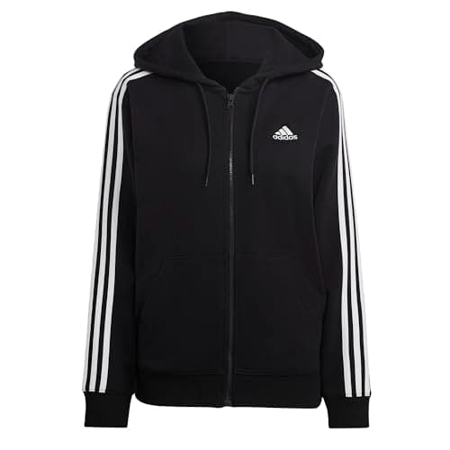 Image of adidas Women's Essentials 3-Stripes French Terry Regular Full-Zip Hoodie, Black/White, S