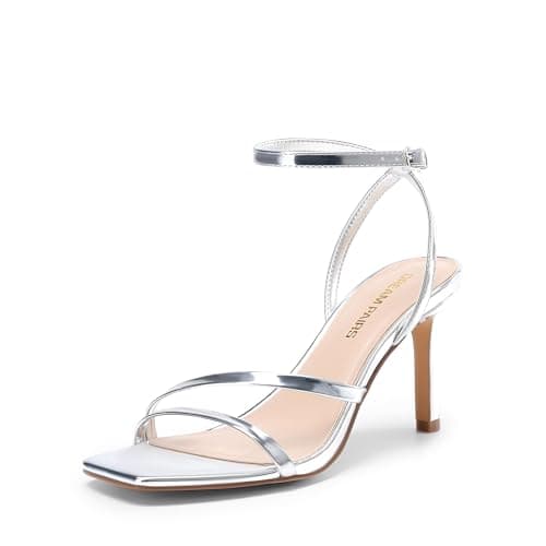 Image of DREAM PAIRS Women’s High Stilettos Heels Open Toe Square Sandals Ankle Strap Pumps Sexy Comfort Strappy Dress Shoes Party Wedding Heeled Sandals,Size 5,Silver,DWUMHS2563