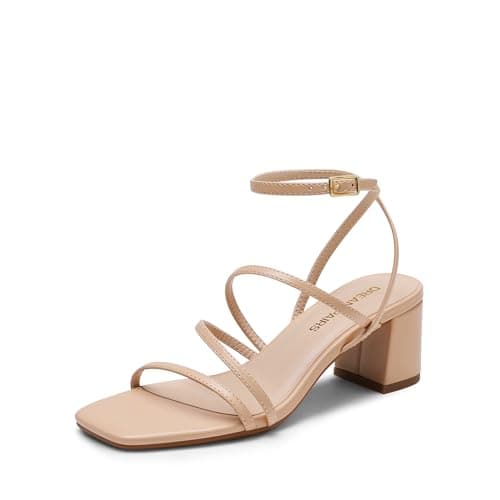 Image of DREAM PAIRS Womens Block Heels 2 inch Strappy Square Toe Dressy Chunky Low Heeled Sandals for Party Wedding Evening,Size 8,Nude-Pu,DWUMHS2512