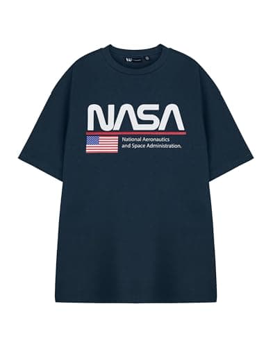 Image of NASA Space Unisex Blue Short Sleeve Graphic Tee | Official NASA Logo T-Shirt | Astronaut Space Exploration Shirt | Galaxy Universe Apparel Top | Astronomy Fan Gift