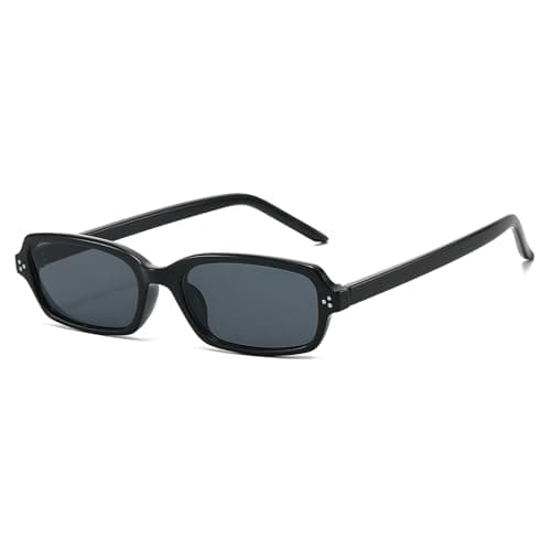 Image of LJCZKA Small Rectangle Sunglasses for Women Men Retro Narrow Rectangular Sunglasses 90s Trendy Shades UV400 Protection (Black Grey)