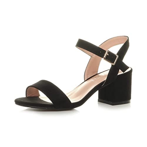 Image of Women Ladies Low Block Heel peep Toe Ankle Strap Strappy Party Sandals Size, 6 UK, Black Suede