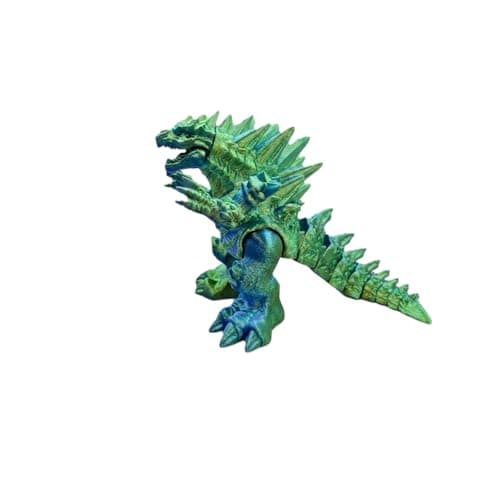 Image of 3D Printed Godzilla Monster Figure – Flexible Articulated Fidget Toy with Movable Joints – Detailed Textured Creature Model, Poseable Collectible Desk Decor for Home Office Display - GreenBlue