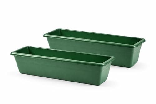 Image of Muddy Hands Pack of 2 - Garden Trough Planters Rectangular Window Box Flower Herb Vegetable Plant Pots Outdoor Balcony Patio Planters (Green, 50cm)