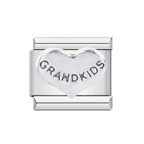 Image of Mon & Sons Grandkids I Love You Heart Silver Italian 9mm Link Stainless Steel Bracelet Charm Compatible With 9mm Link